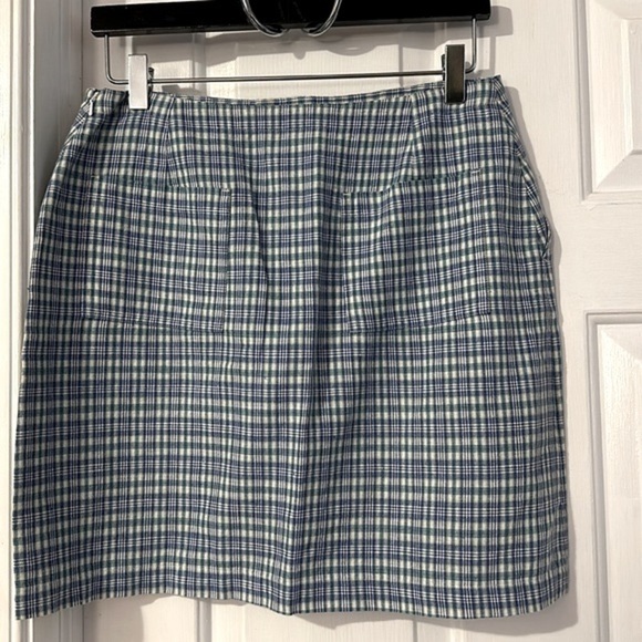 Women Boston Proper Blue Plaid Tie Top Cotton & Linen Skirt Size 8 - Picture 5 of 7
